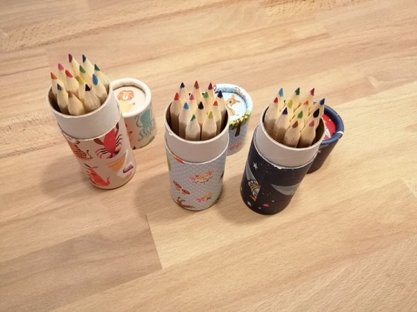 Stiftebox mit 12Malstiften 3 versch.Designs